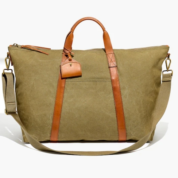 Madewell Handbags - Madewell Essential Weekender Washed Canvas Bag, Army Gr./Brown Leather, EUC